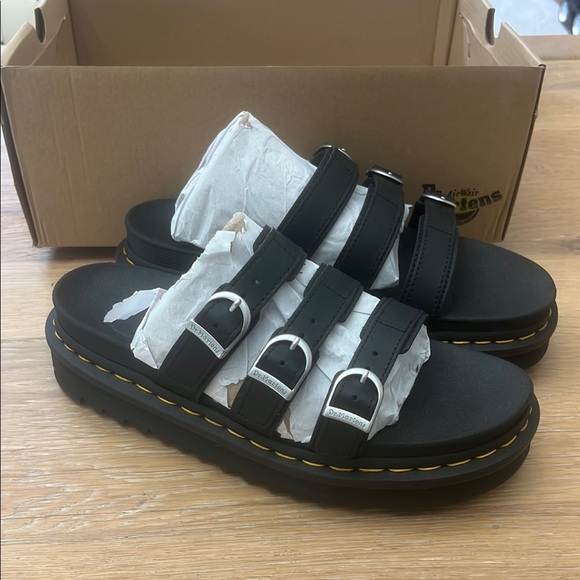 Dr. Martens Blaire Slide Black Triple Buckle Sandals - Picture 1 of 7